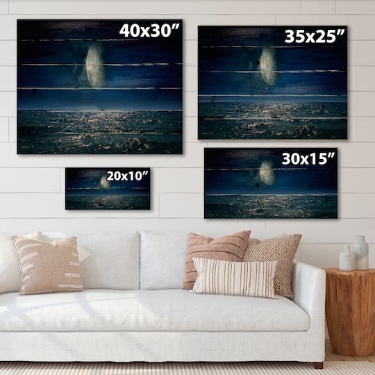 Designart - Full Moon Over Dark Ocean At Night
